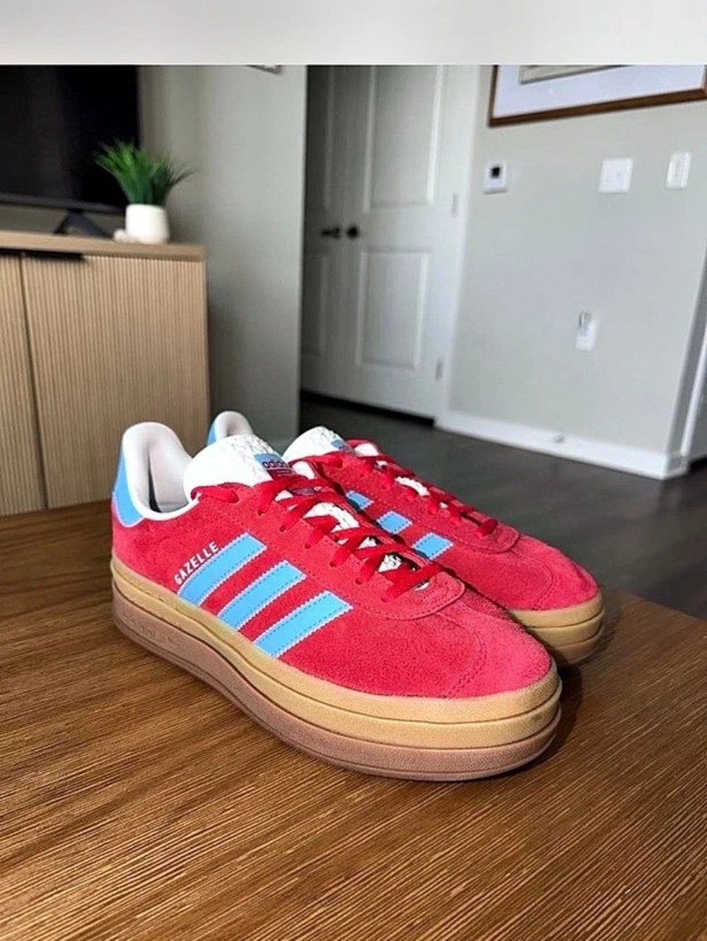 Adidas red and blue gazelles